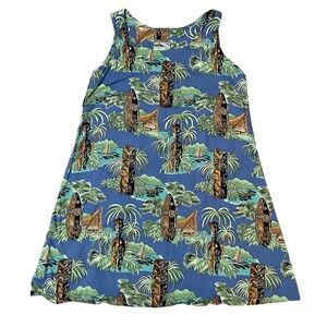 VTG Reyn Spooner Hawaiian Tiki Dress Womens S Blue Surfboard Tropical Sleeveless